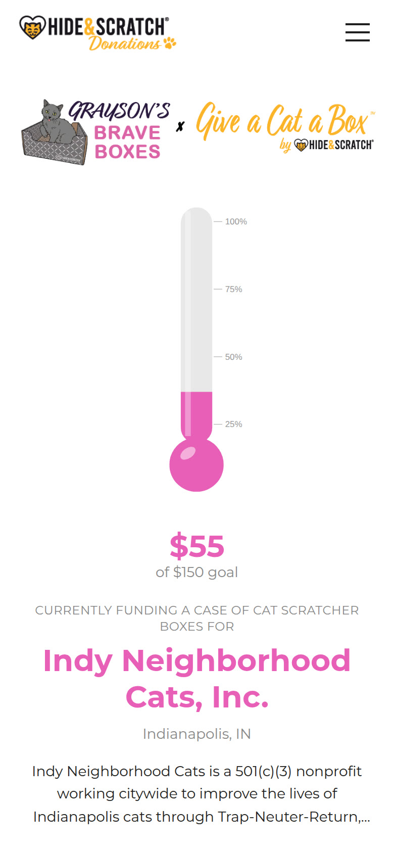 A campaign page on a phone: the partner's logo and the live thermometer